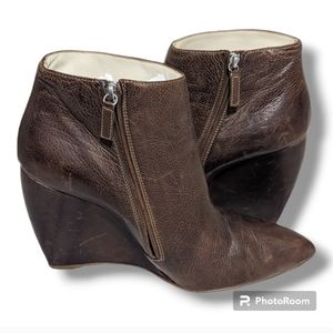 Rupert Sanderson Brown Leather Pointy Toe Wedge Ankle Boots